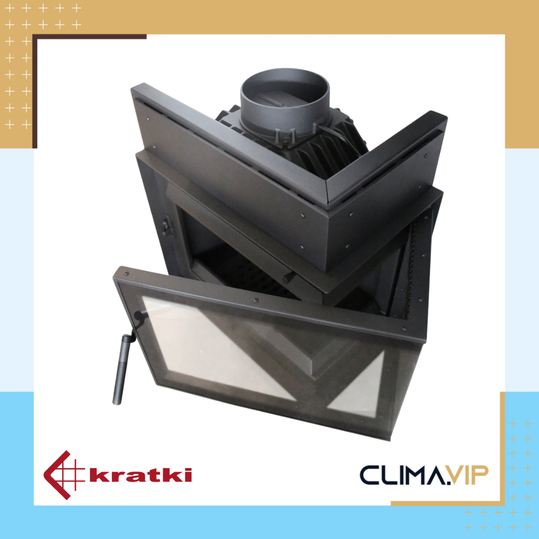 Ъглова камина на дърва за вграждане Kratki Simple, 8.0 kW, А+