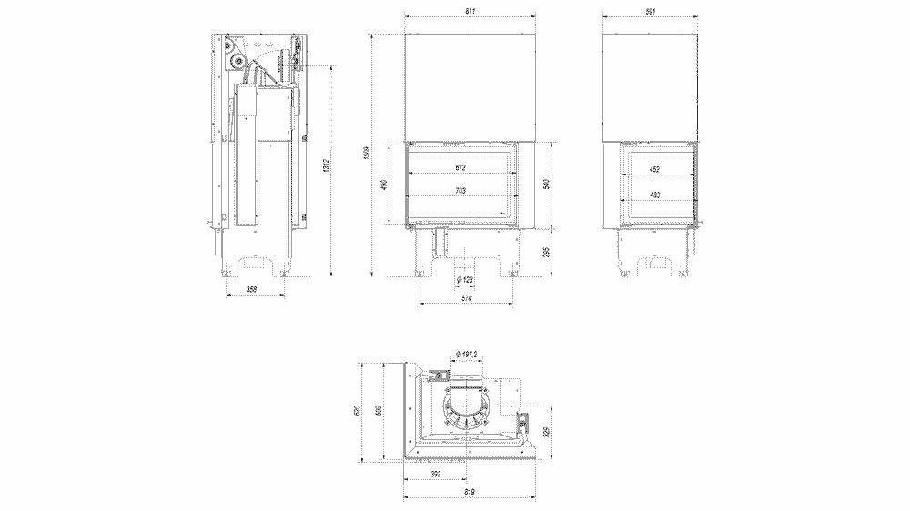 Камина на дърва за вграждане ъглова Kratki VN 700/480, 12.0 kW, А+