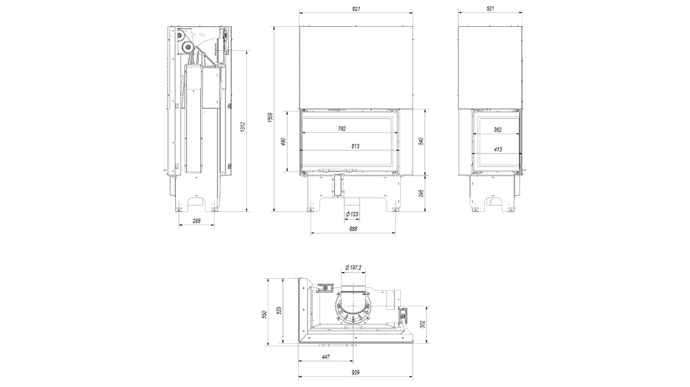 Камина на дърва за вграждане ъглова Kratki VN 810/410, 14.0 kW , А+