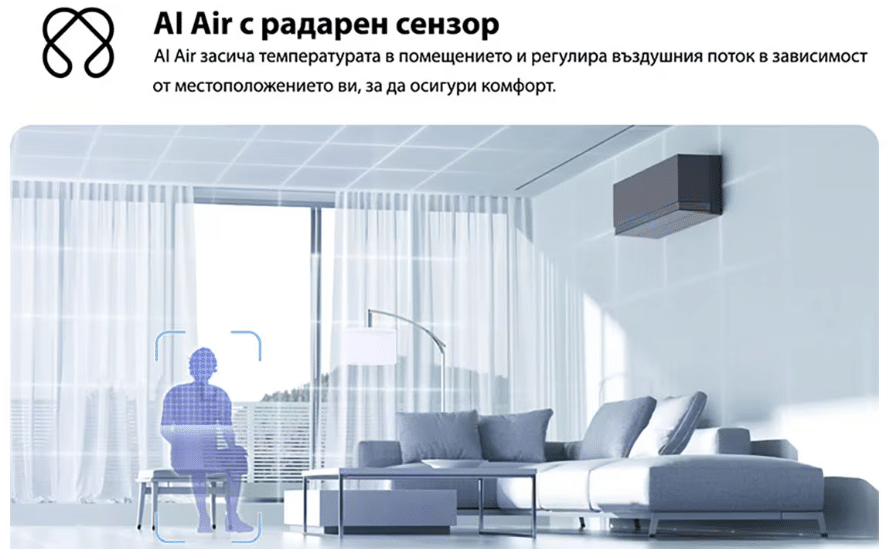 Инверторен климатик LG AA12SP.NS1/U18 AI Artcool Mirror, Wi-Fi ,12 000 BTU , Клас A+++